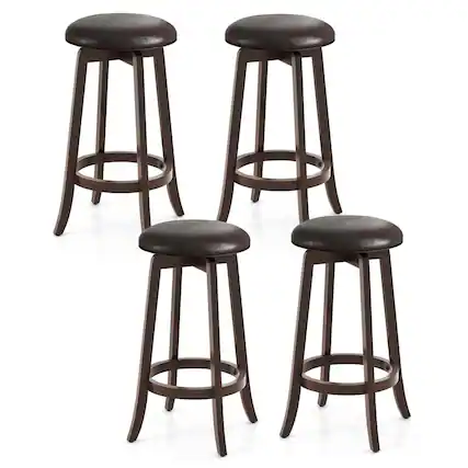 Front. Costway - 29" Counter Height Stools Set of 4 with 360° Swivel Round Seat & Footrest - Brown.