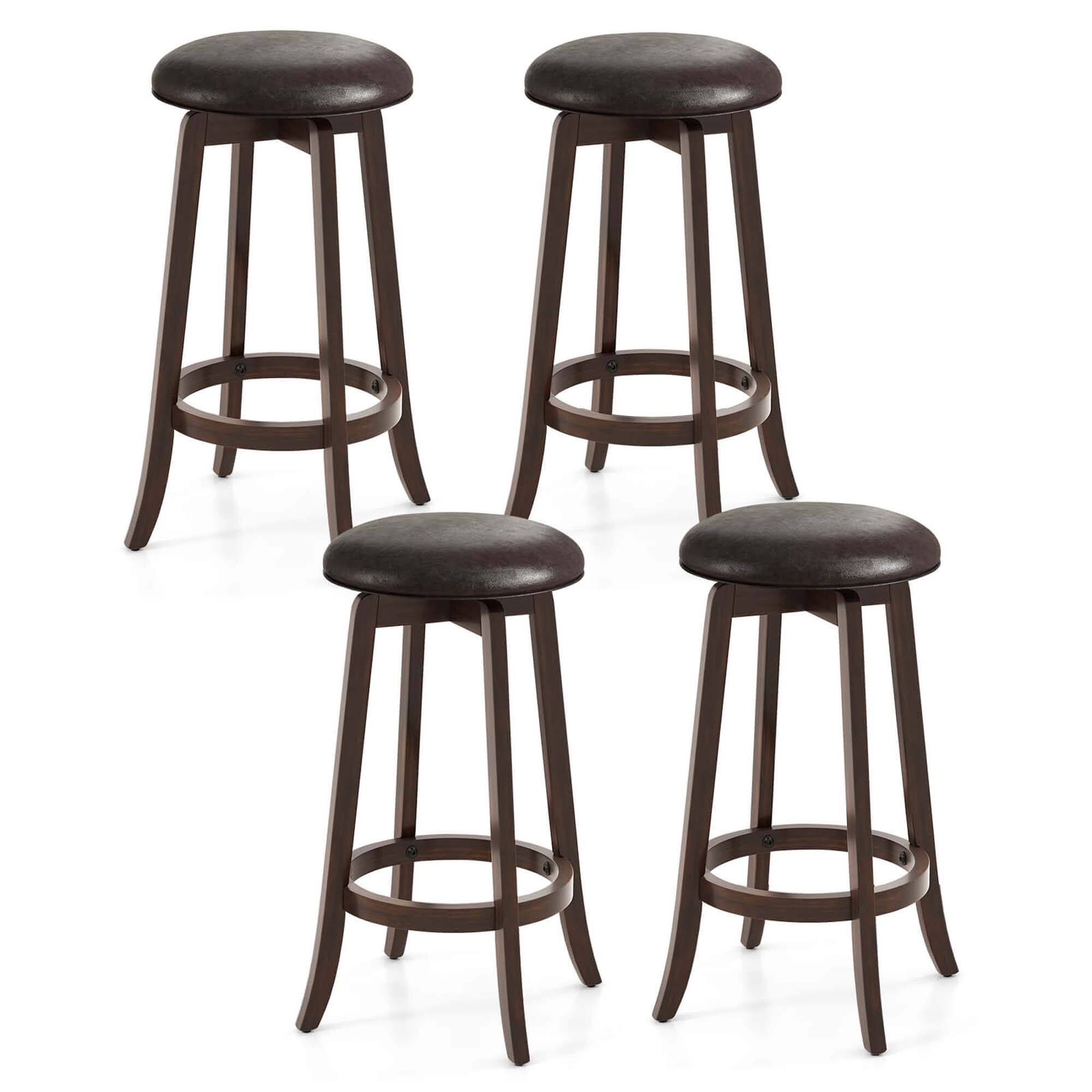Front. Costway - 29" Counter Height Stools Set of 4 with 360° Swivel Round Seat & Footrest - Brown.