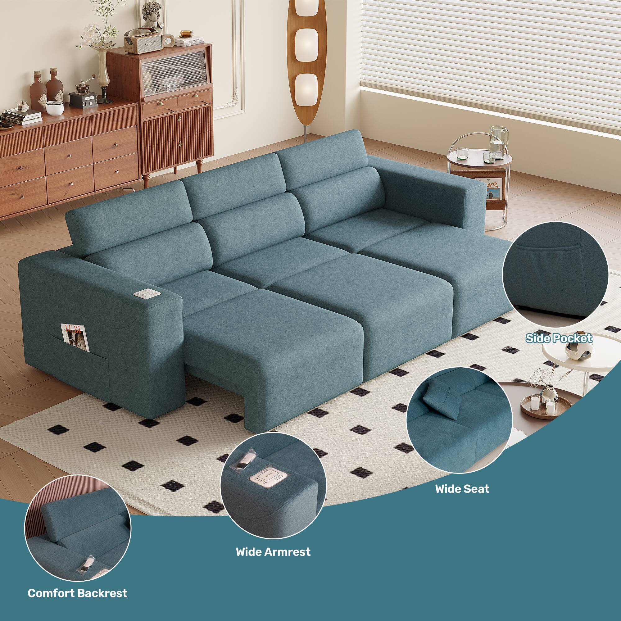 - Side Pocket
- Wide Seat
- Wide Armrest
- Comfort Backrest