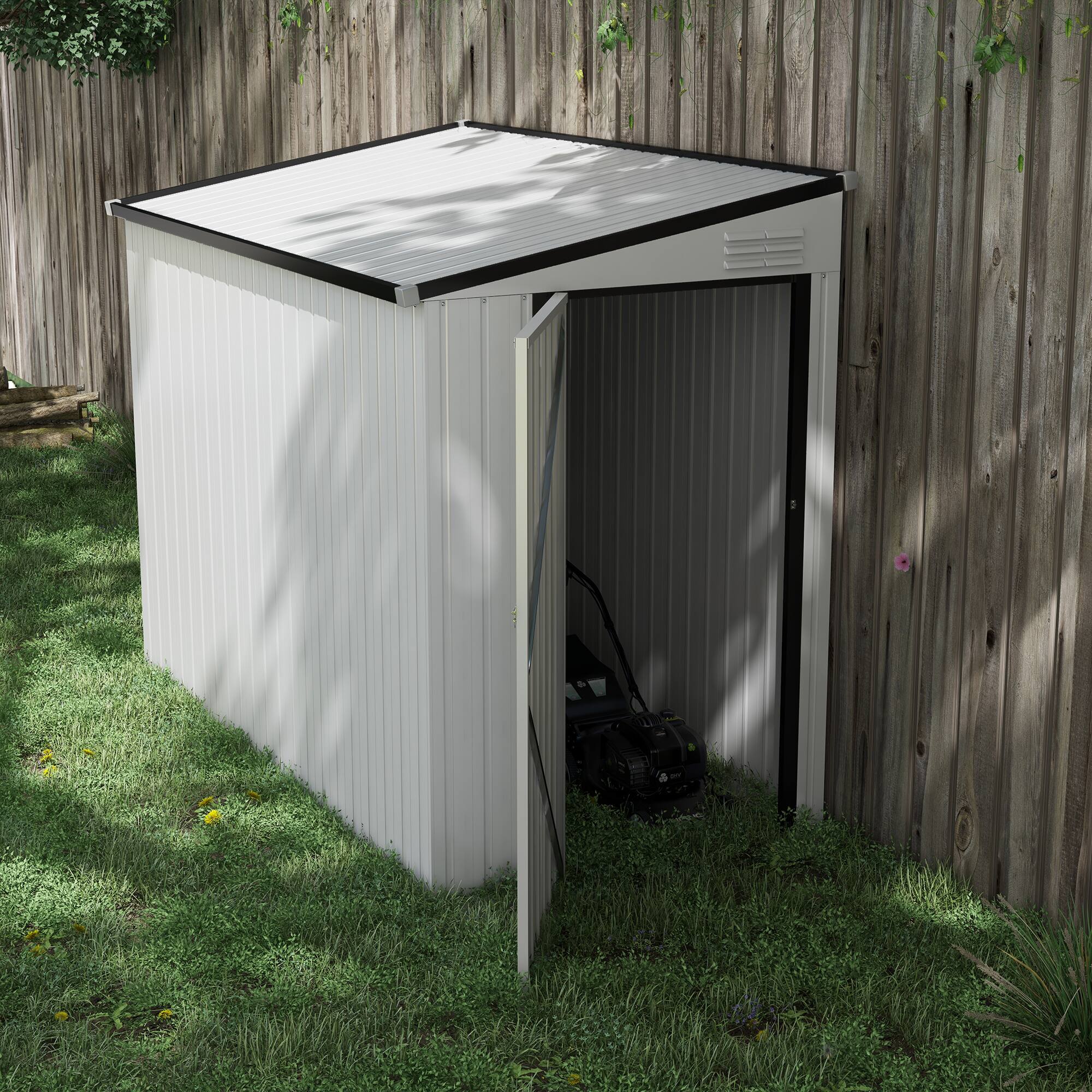 Alt View 1. Outsunny - 4' x 7.7' Metal Outdoor Storage Shed, Lean to Storage Shed, Garden Tool Storage House with Lockable Door.