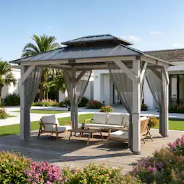 Ovios - Heavy Duty Wood Patio Gazebo with Double Roof for Outdoor Backyard & Garden - Not provided