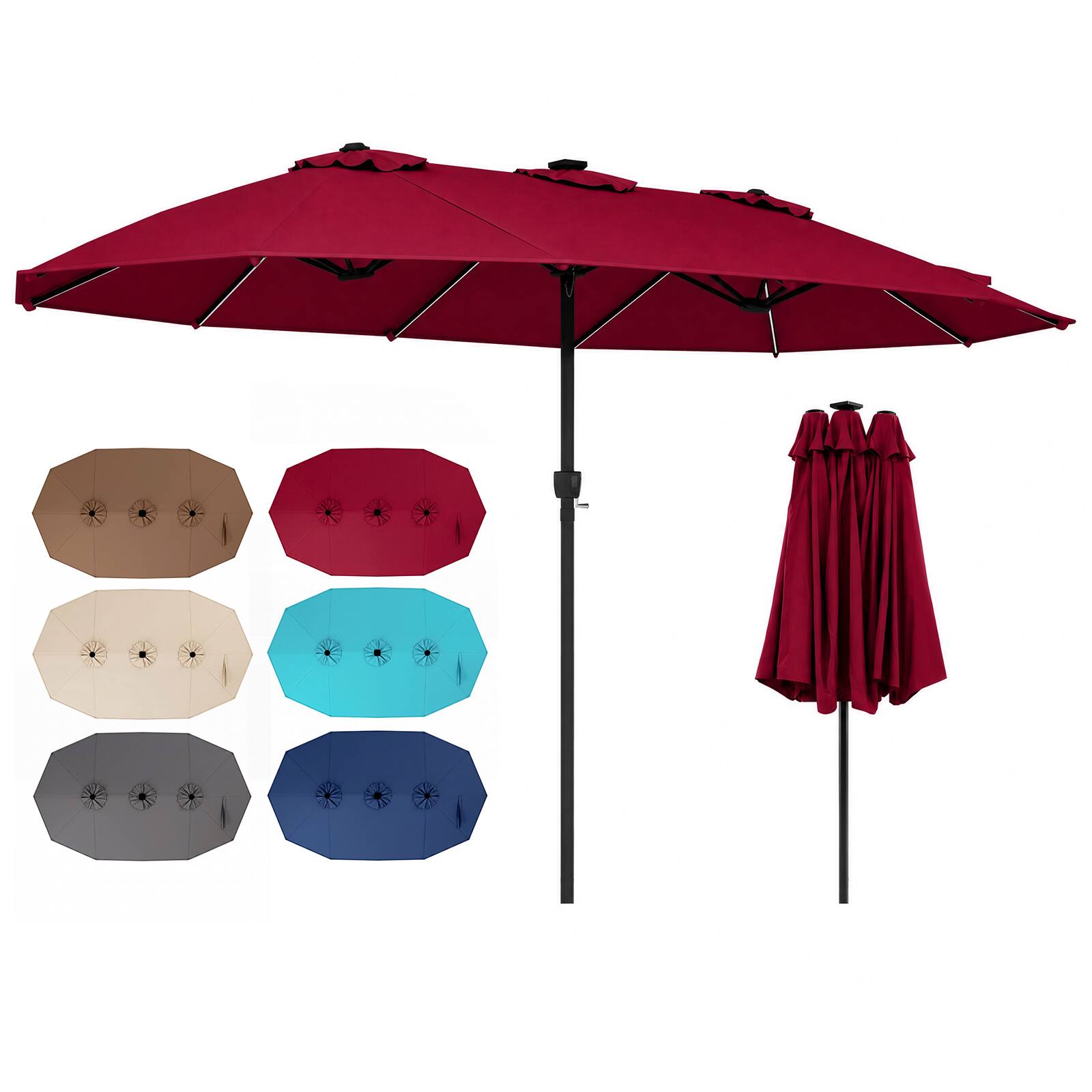 Alt View 7. Gymax - Gymax 15.5 FT Extra-Large Patio Umbrella w/12 Ribs 12 Light Modes 144 Solar LED Lights Red - Red.