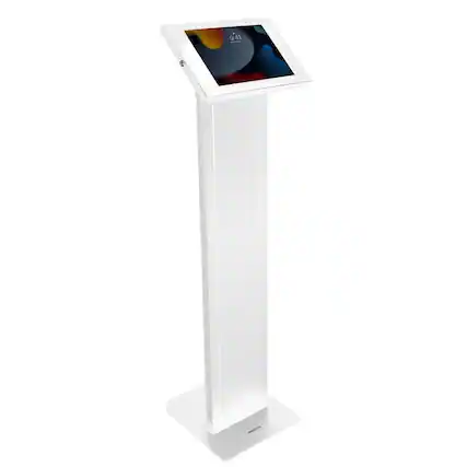 Front. Mount-It! - Anti‑Theft Floor Standing Tablet Kiosk with Adjustable Viewing & Locking Enclosure Tablets, White - White.