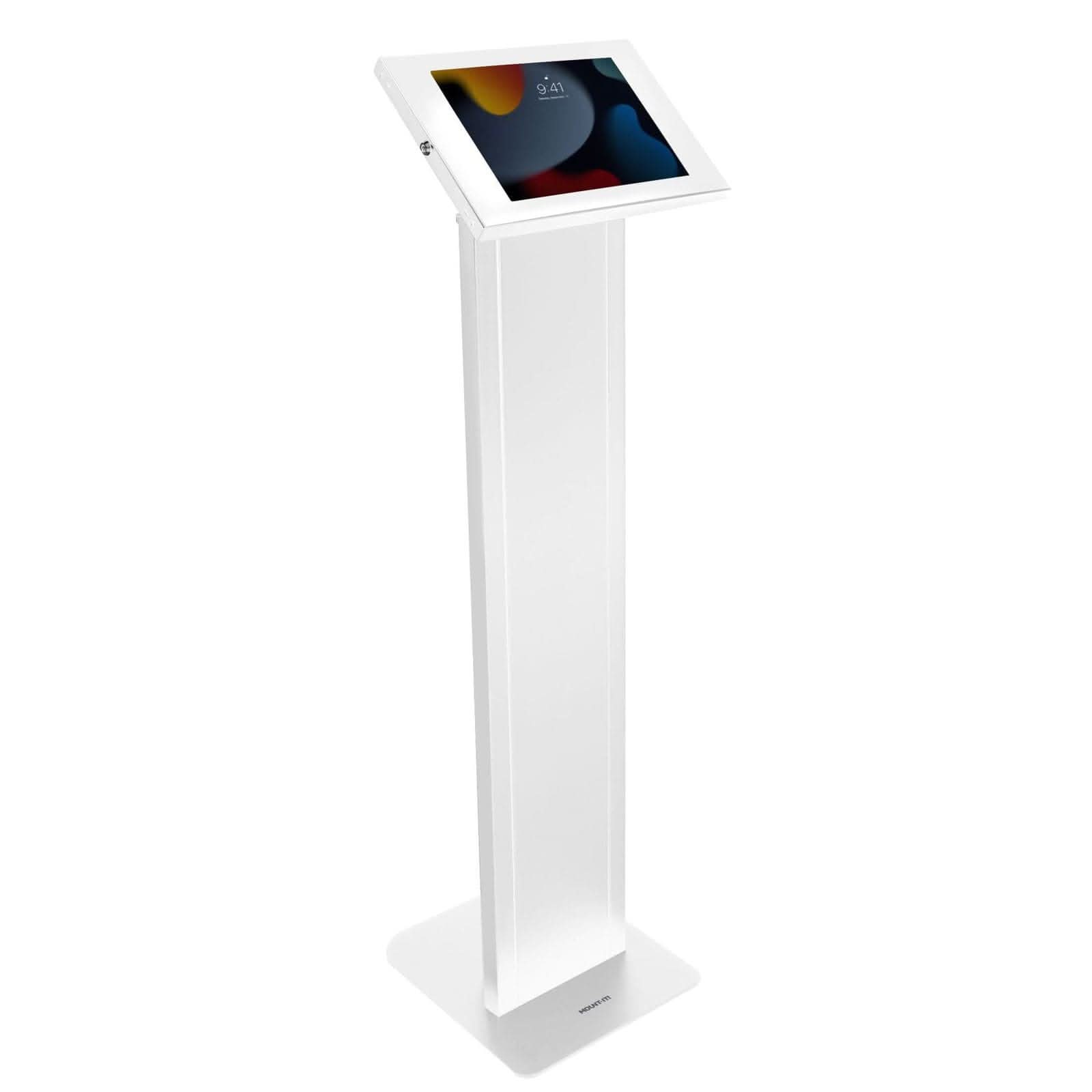 Front. Mount-It! - Anti‑Theft Floor Standing Tablet Kiosk with Adjustable Viewing & Locking Enclosure Tablets, White - White.