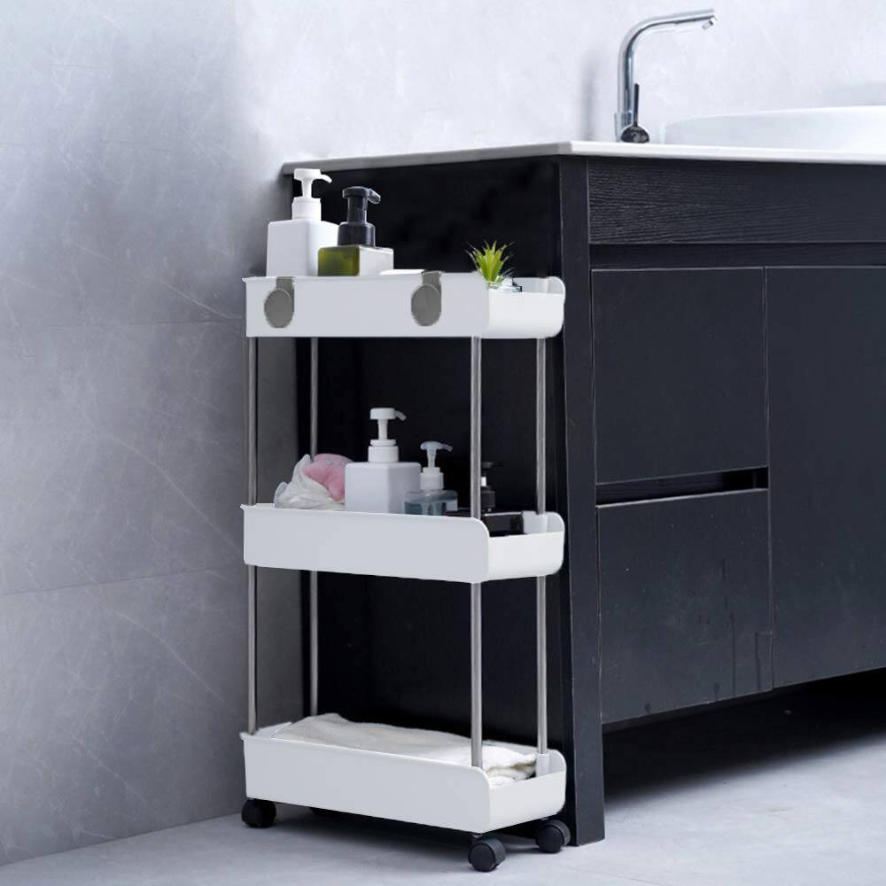 Alt View 2. Hirose Alice - 3-tier Slim Mobile Shelving Unit On Wheels Slide Out Rolling Storage Organizer Utility Carts Shelf Rack For Laundry - White - 4 Tier.