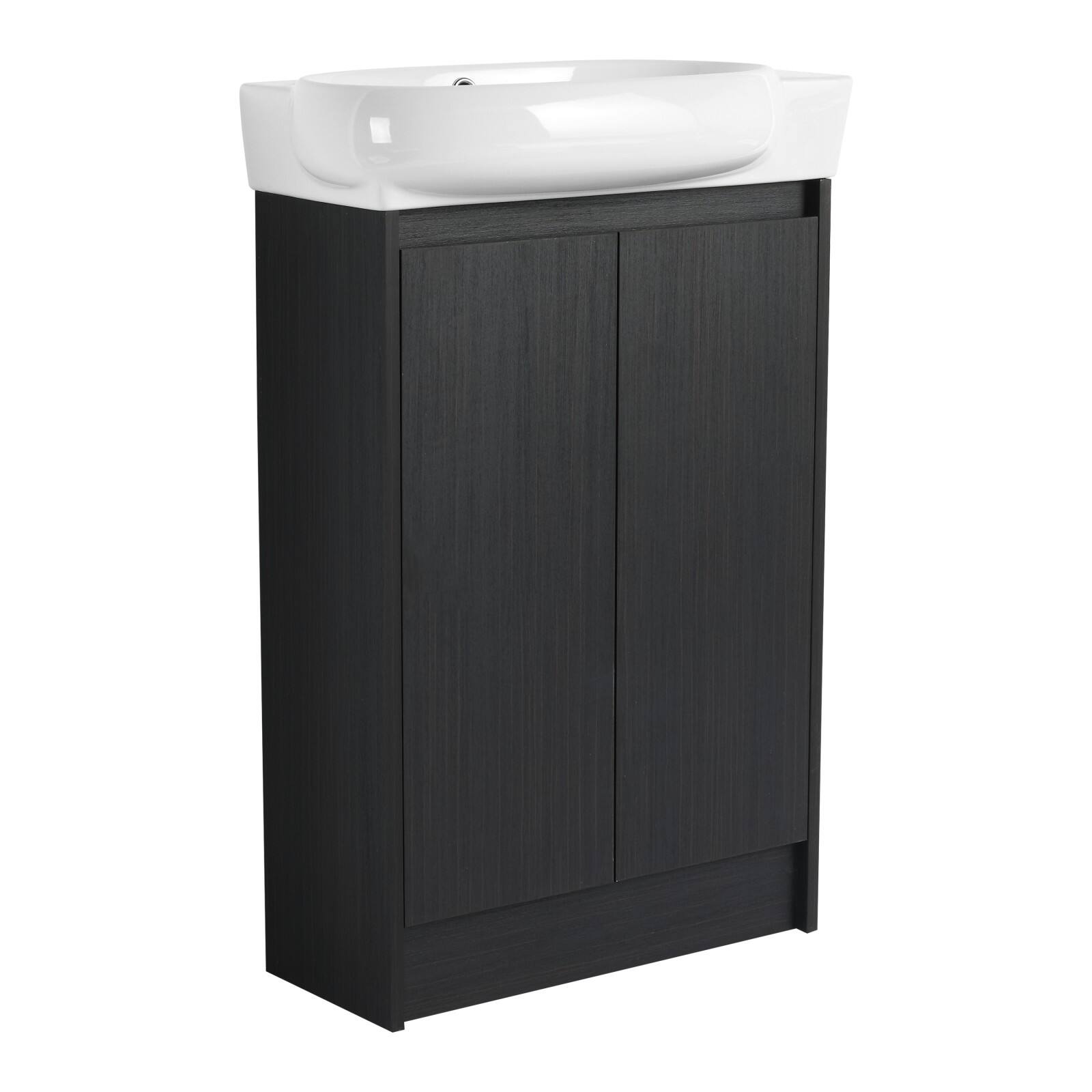 Front. Glintex - 23" Freestanding Bathroom Vanity with Sink, Soft Close Doors - Black Chestnut.