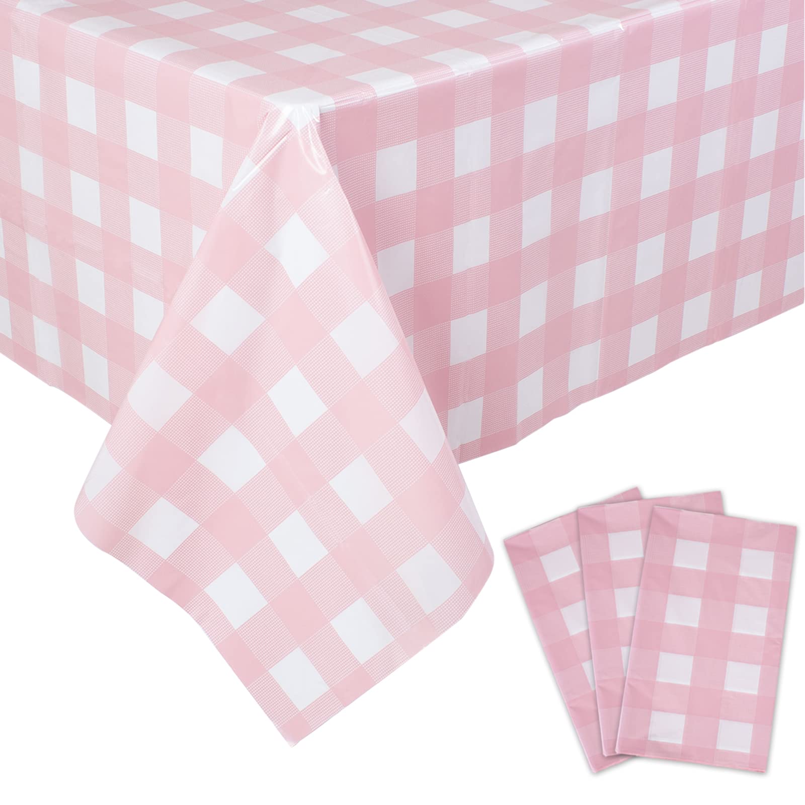 Alt View 1. Dapper Styles - 3 Packs Gingham Tablecloth And Checkered Tablecloths 54 X Disposable Plastic Tablecovers Waterproof Rectang... - Yellow and White-3.