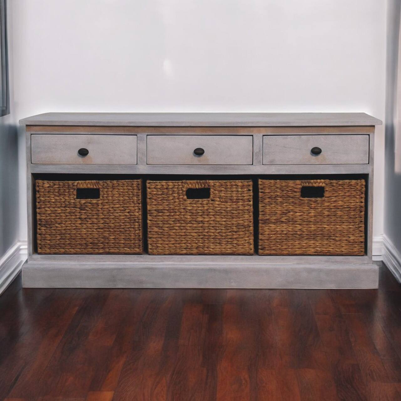 Alt View 6. Artisan Furniture - Artisan Furniture Solid Wood Acid Wash Basket Storage Cabinet, 3 Drawers - Brown and Grey.
