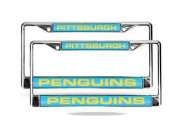 Rico Industries - Pittsburgh Penguins Retro Blue Chrome Metal (2) Laser Cut License Plate Frame Set - Multi