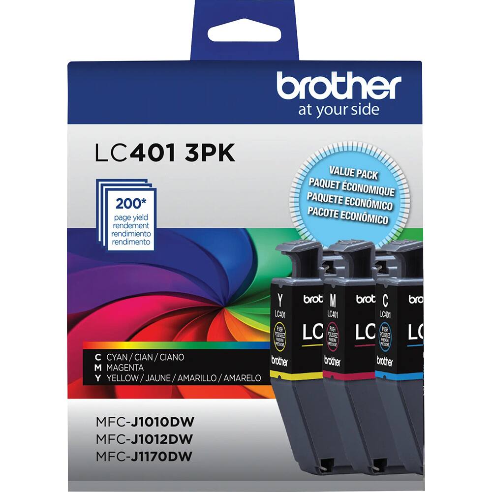 brother at your side LC401 3PK 200* page yield rendement rendimiento rendimento VALUE PACK PAQUET ECONOMIQUE PAQUETE ECONOMICO PACOTE ECONOMICO Y brot M LCAM1 LC401 19 LC P TIE KP MX 1 C CYAN / CIAN / CIANO brother brother M MAGENTA Y YELLOW YELLOW/JAUNE/AMARILLO/AMARELO / JAUNE / AMARILLO AMARELO brot LCA01 LC R 7M -E A brother bro L MFC-J1010DW MFC-J1012DW MFC-J1170DW
