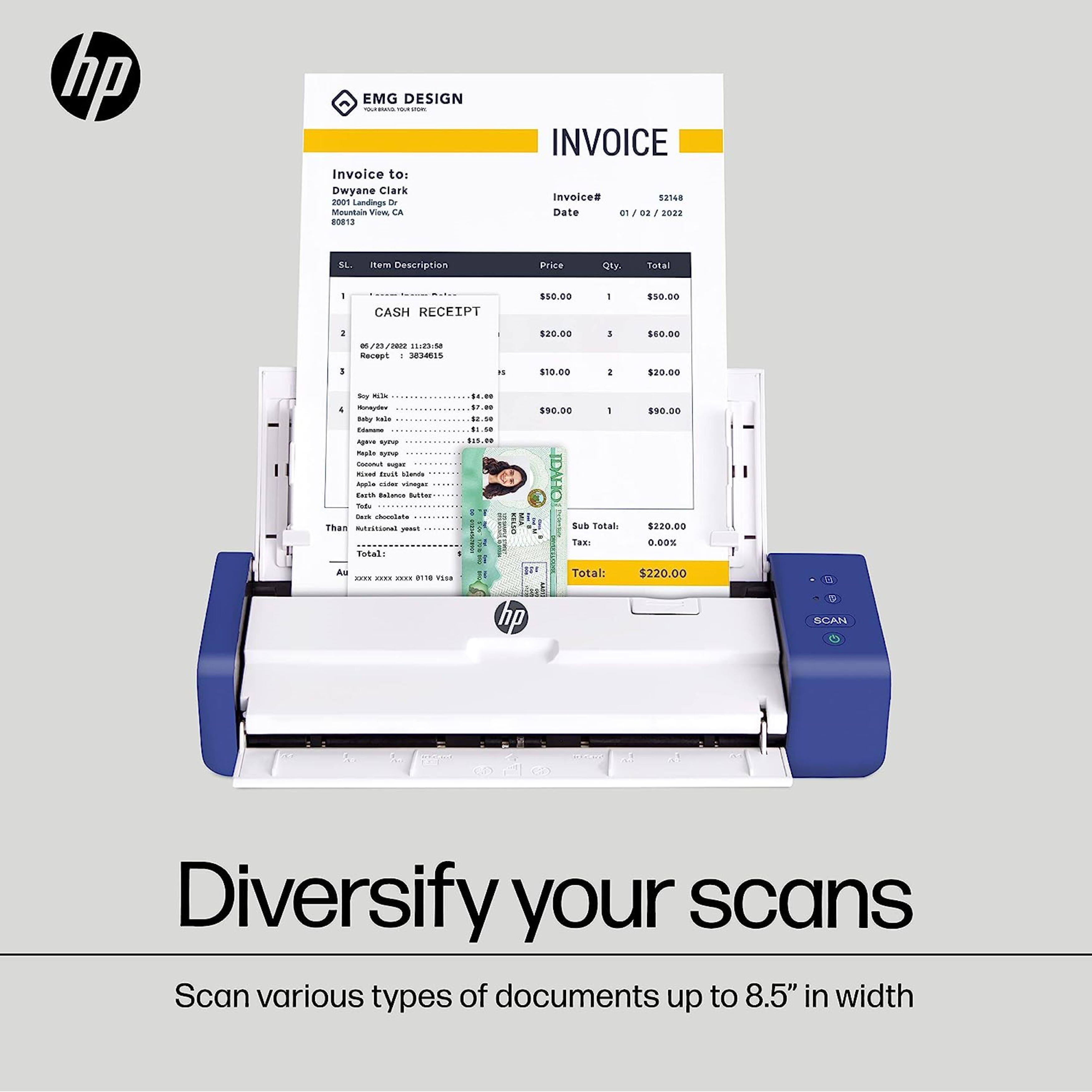 Diversify your scans with HP. Scan various types of documents up to 8.5" in width.
