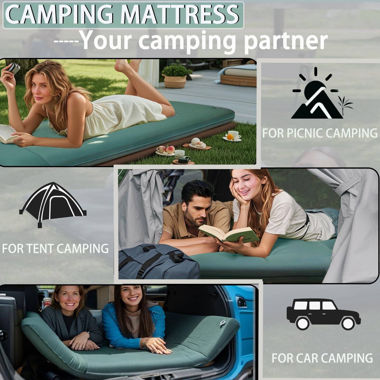 CAMPING MATTRESS  
Your camping partner  

FOR PICNIC CAMPING  
FOR TENT CAMPING  
FOR CAR CAMPING