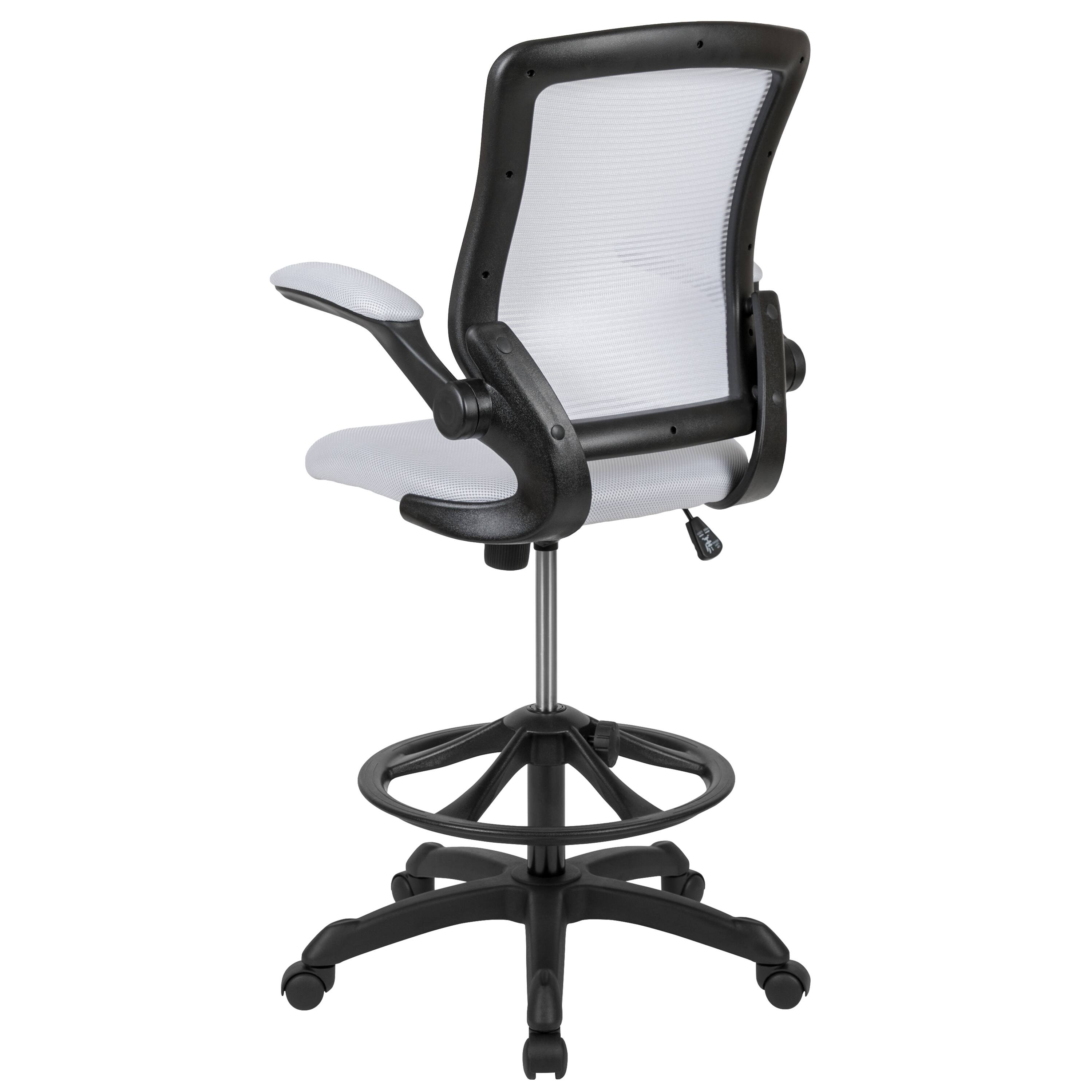 Alt View 5. Emma + Oliver - Mid-Back Mesh Ergonomic Drafting Chair with Foot Ring and Flip-Up Arms - White.