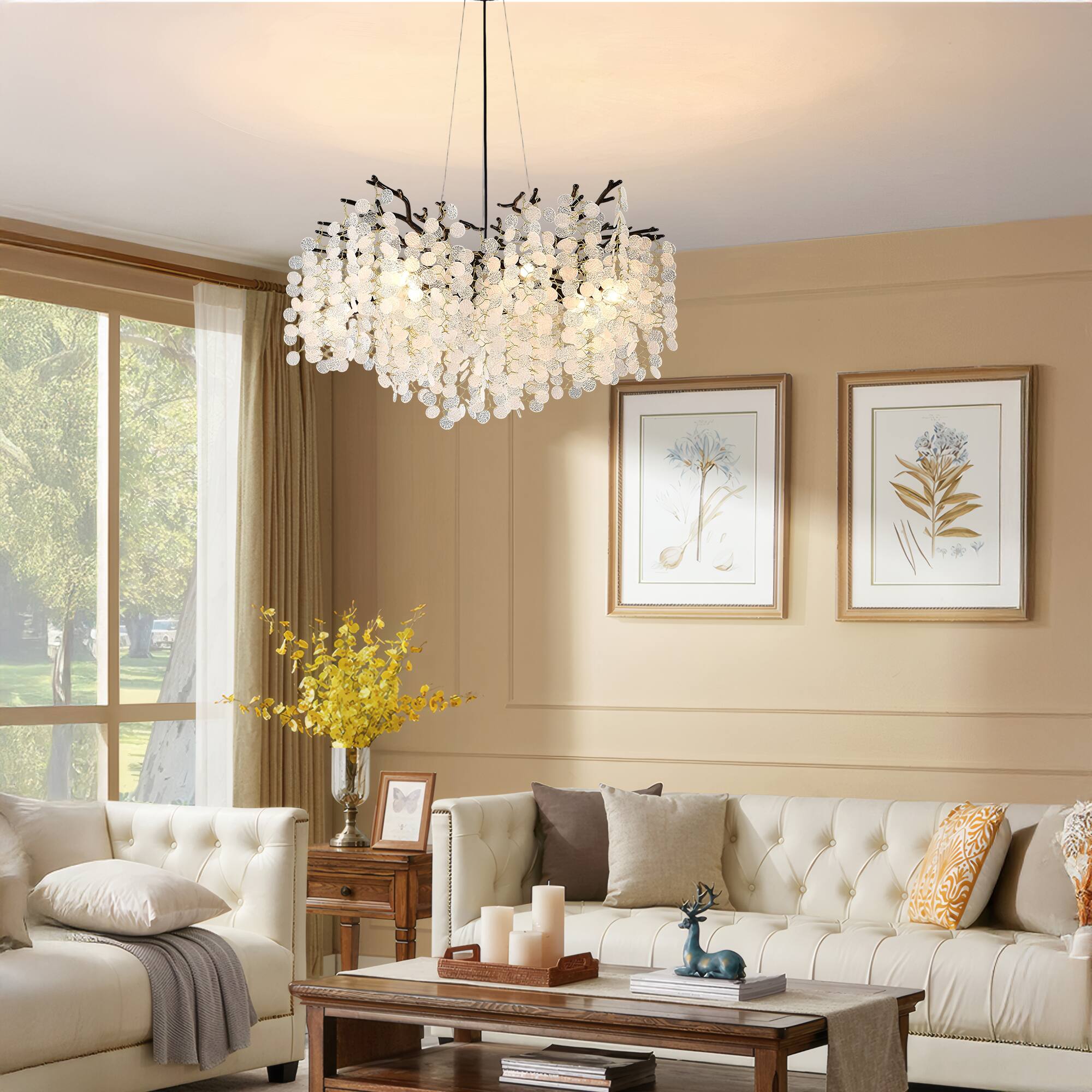 Back. RYHNUYNE - 10-Light Black Chandelier Adjustable Dimmable Ceiling Light for Dining Room Foyer Kitchen Island Farmhouse Modern Decor.