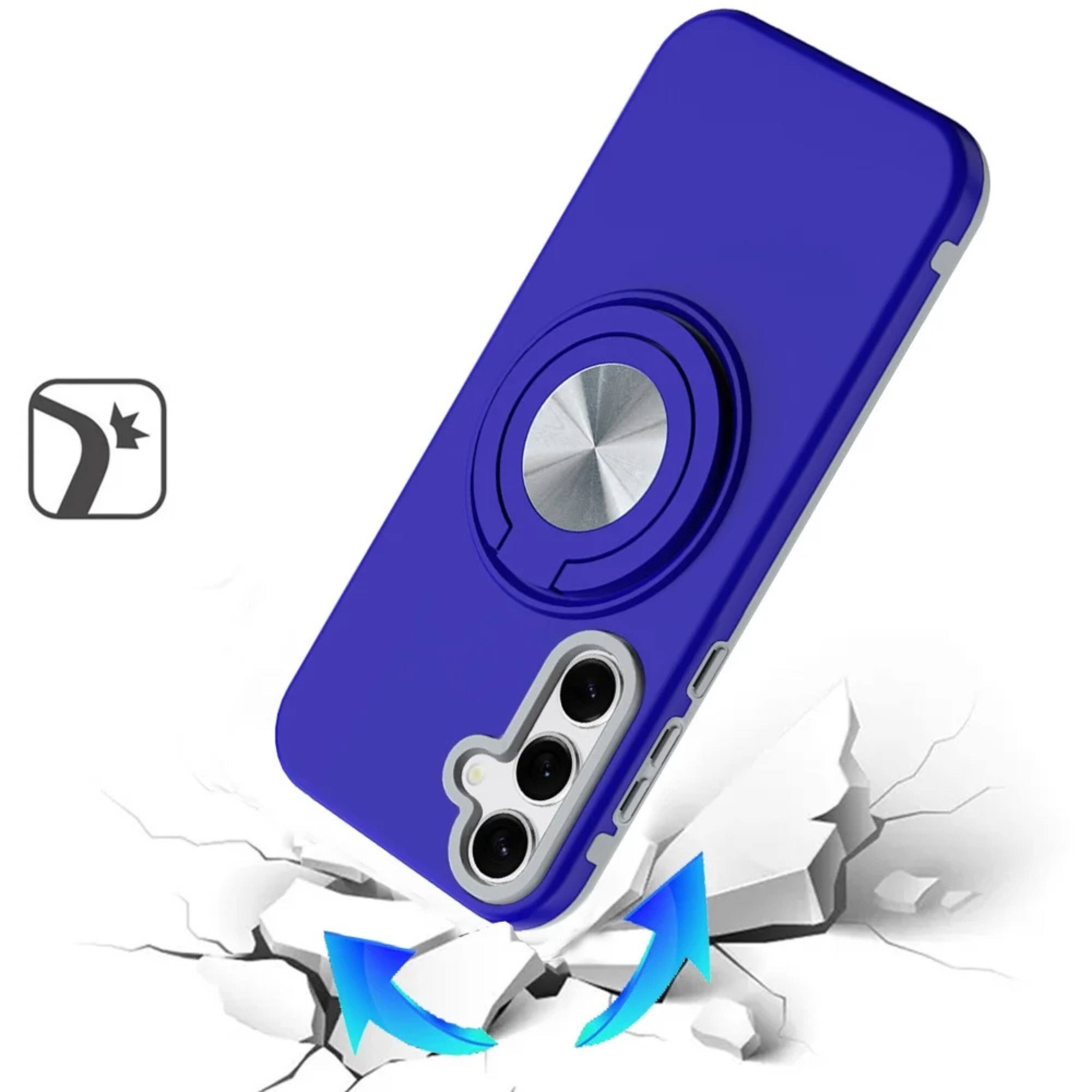 Angle. Kitcheniva - Solid Rugged 360 Rotating Ring Stand Phone Case With Tempered Glass For Samsung S25 FE Blue - Blue.
