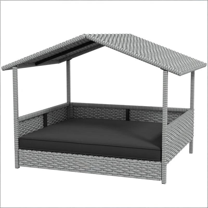 Alt View 6. Siljoy - PE Rattan Dog House, Elevated Pet Bed with Canopy for Small/Medium Dogs, Indoor/Outdoor Use.