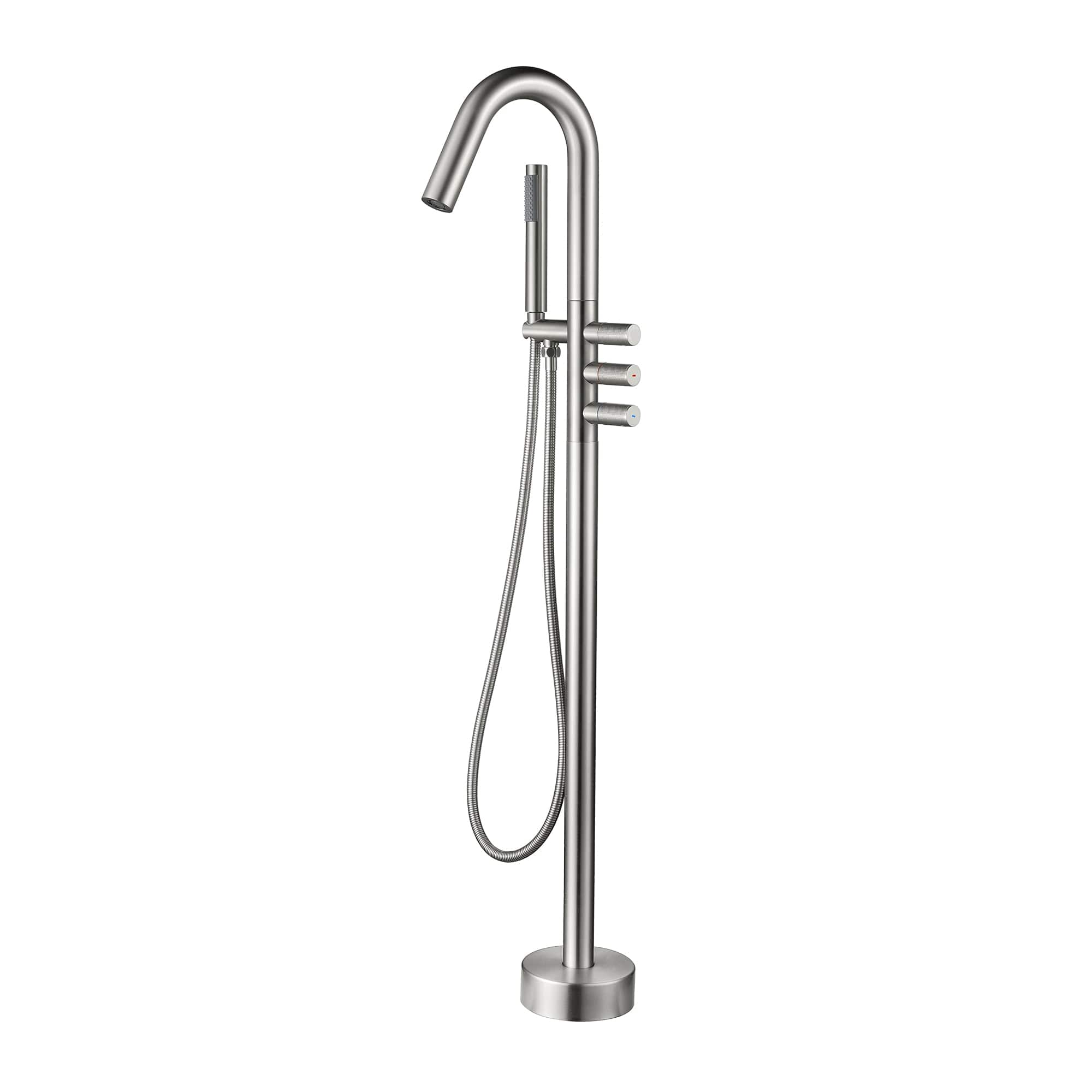 Front. Boyel Living - Brushed Bathtub Faucet Dual Function 360 Degrees Rotatable 1.5m SUS304 Hose Triple Knob - Brushed Nickel.