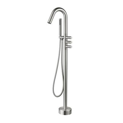 Front. Boyel Living - Brushed Bathtub Faucet Dual Function 360 Degrees Rotatable 1.5m SUS304 Hose Triple Knob - Brushed Nickel.
