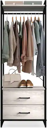 Sorbus - Clothing Rack with Drawers - Clothes Stand Dresser - Wood Top, Steel Frame for Hanging Shirts, Dresses, & Jackets - Rustic beige