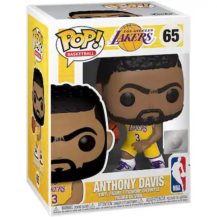 **Los Angeles Lakers 65**
**Pop! Basketball**
**Anthony Davis**
**Vinyl Figure / Figurine en Vinyle / Figura de Vinil**
**Warning: Choking Hazard - Small parts. Not suitable for children under 36 months.**
**Attention: Danger de suffocation - Petites pièces. Ne convient pas aux enfants de moins de 36 mois.**
**Advertencia: Peligro de asfixia - Piezas pequeñas. No es adecuado para menores de 36 meses.**
**N°0000000123**