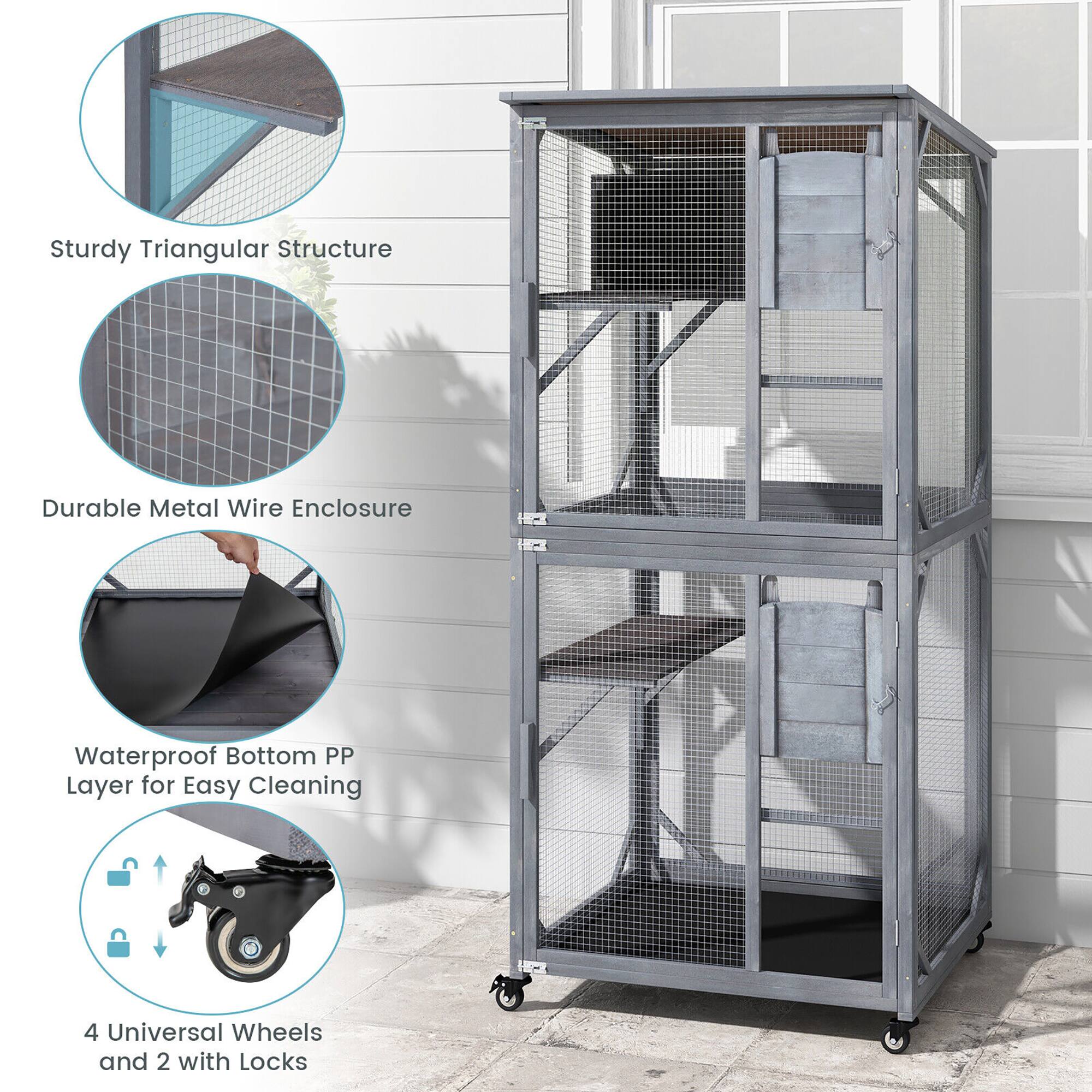Sturdy Triangular Structure  
Durable Metal Wire Enclosure  
Waterproof Bottom PP Layer for Easy Cleaning  
4 Universal Wheels and 2 with Locks