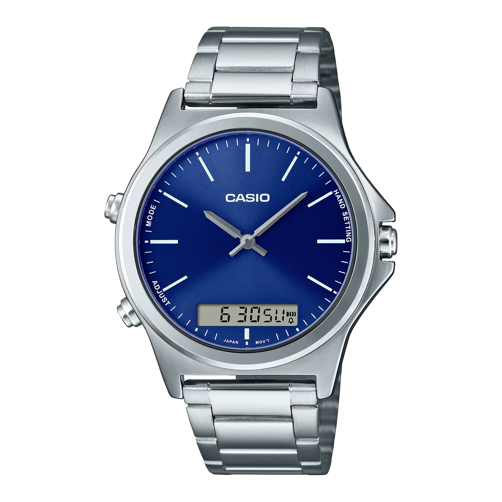 Casio - Men’s Blue Dial Ana Digi Watch with Stainless Steel Bracelet - MTP-VC01D-2EUDF - Silver