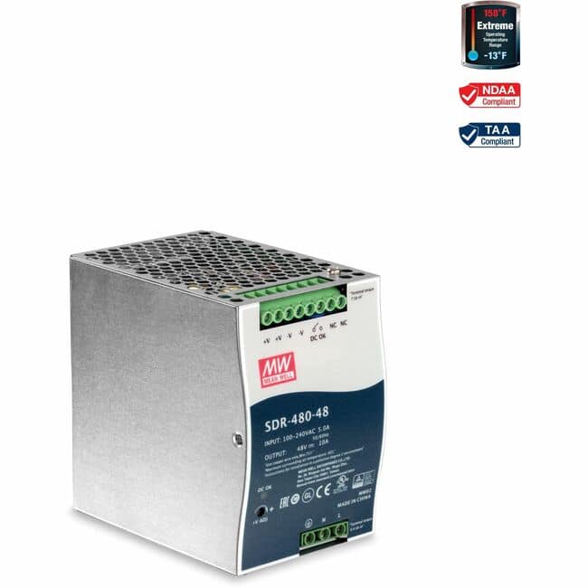 Trendnet - 480W, 48V DC, 10A AC to DC DIN-Rail Power Supply with PFC Function, TI-S48048 - 48V 480W Output Industrial