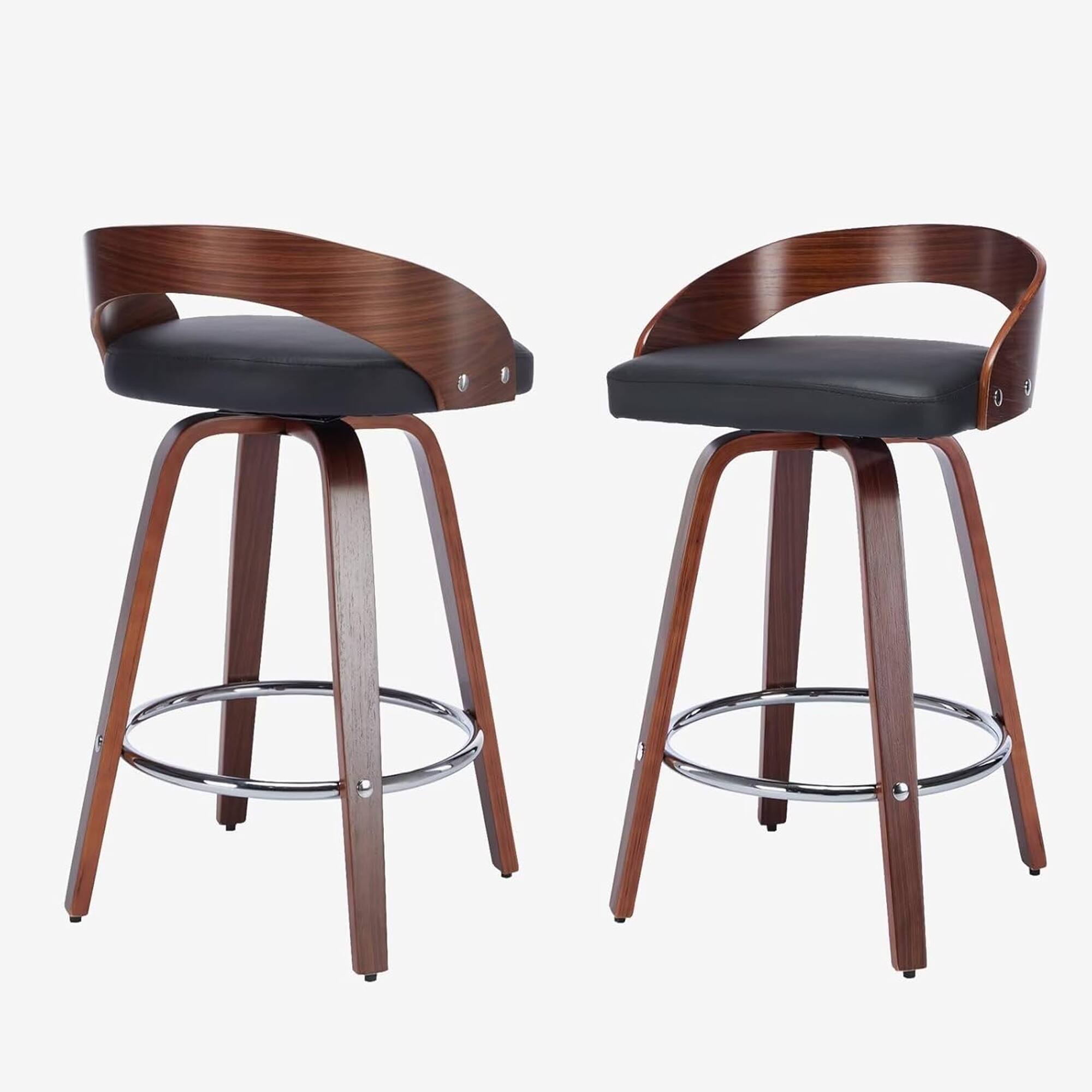 Alt View 6. HTUTWOO - Bar Stools Set of 2, 360° Swivel Barstools, Mid Century Counter Height Chairs with PU Upholstered for Kitchen Island - Black.