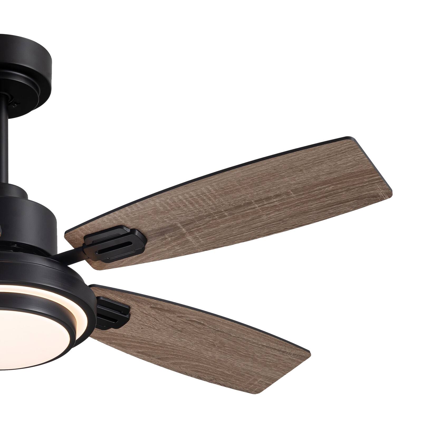 Alt View 6. Siljoy - 42 Inch Black Flush Mount Ceiling Fan with LED Lights, Remote, Reversible DC Motor,  Timer – for Bedroom & Living Room - Black.