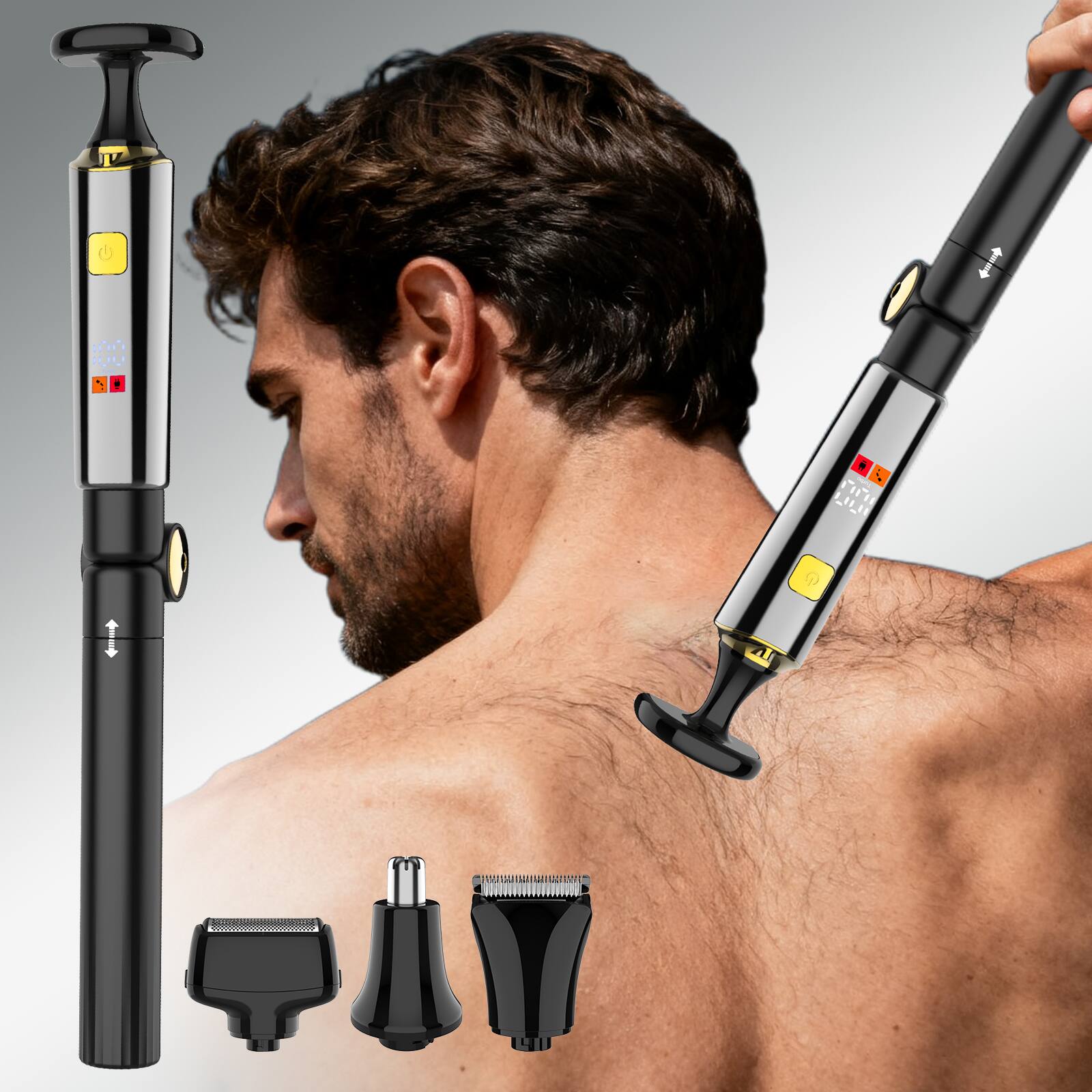 HATTEKER 4 in 1 Body Groomer, Back Shaver & Hair Trimmer for Men, 180 ...