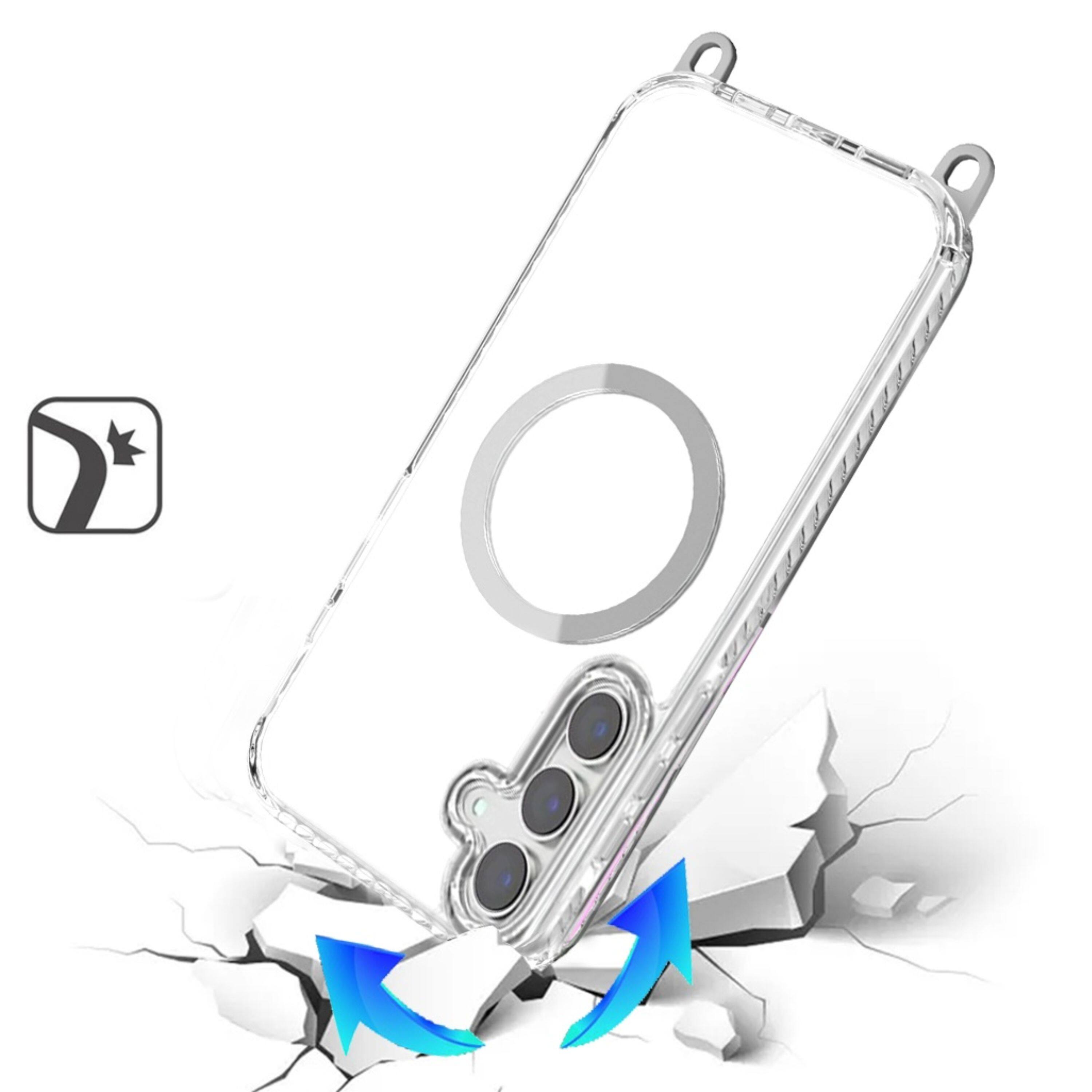 Left. Kitcheniva - Transparent Phone Case With Long Matching Lanyard Magnetic Circle & Tempered Glass For Samsung Galaxy S25+/S24+ White - White.