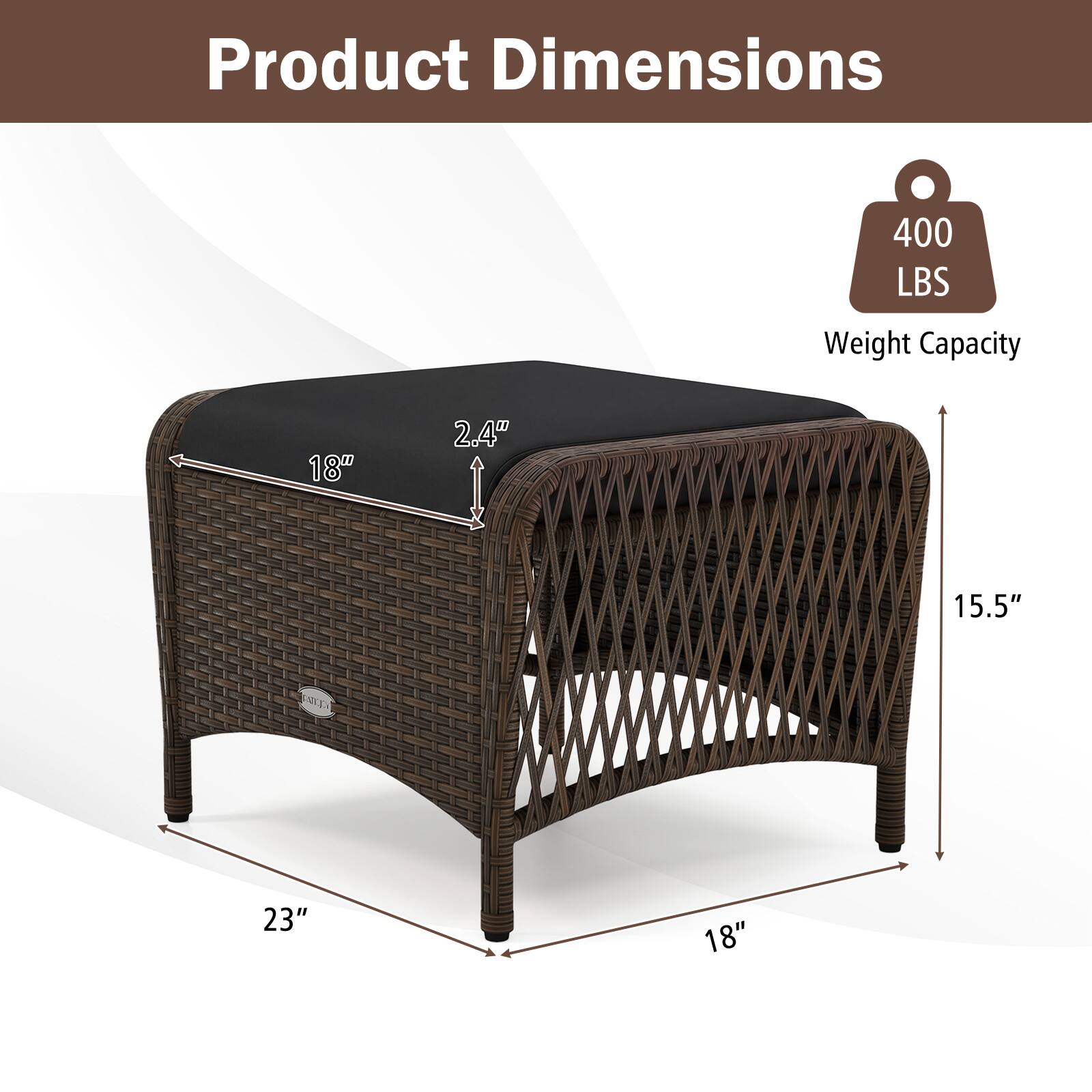 Product Dimensions: 400 LBS Weight Capacity, 18" x 2.4" x 15.5" D, 23" x 18"