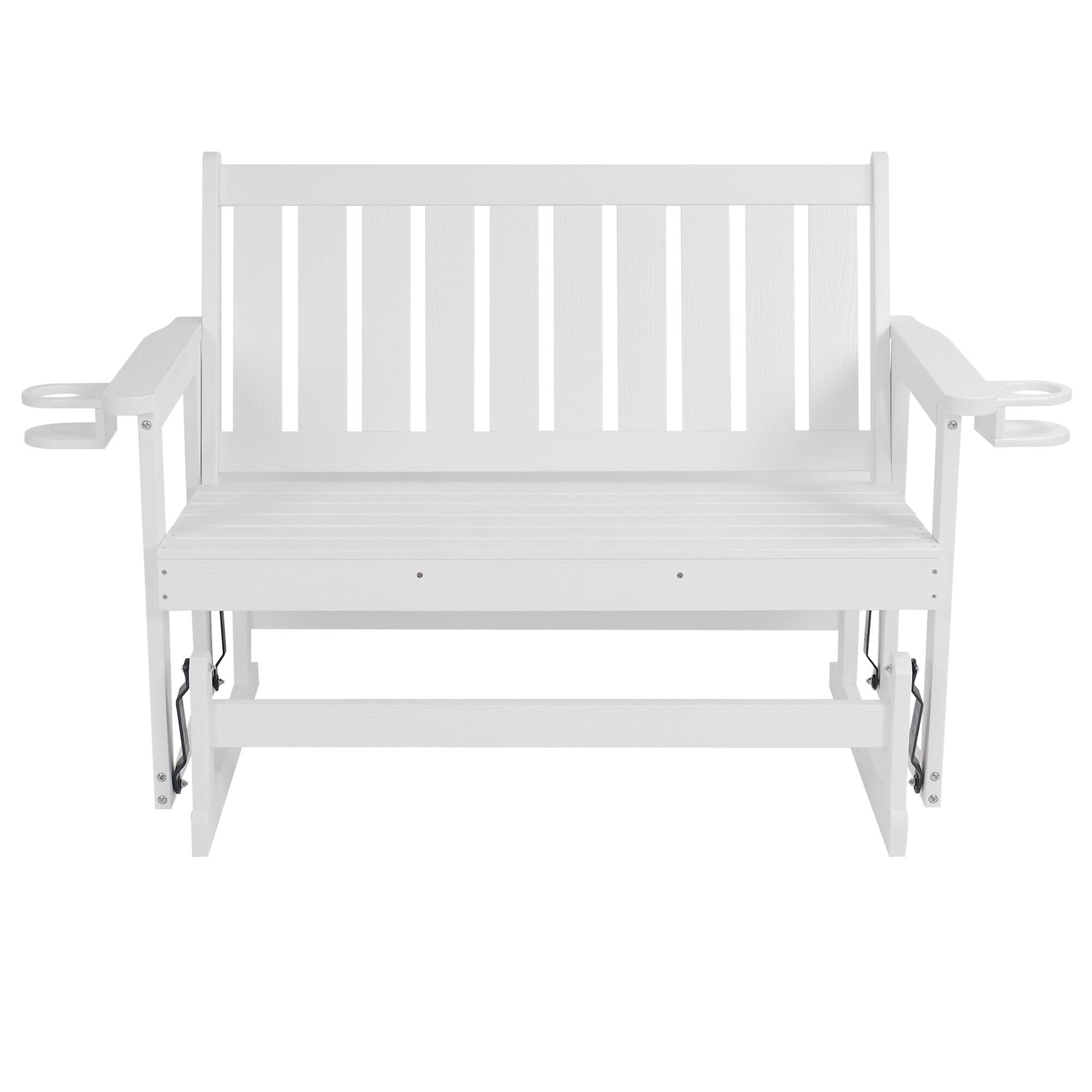 Angle. Fortune Candy - Poly Lumber Patio Glider, HIPS Material Weather-Resistant Glider Bench for Outdoor Porch Garden - White.