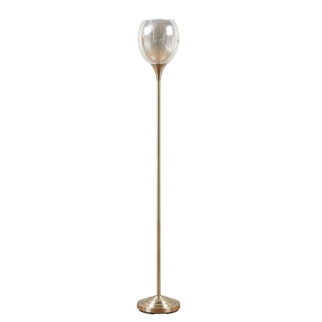 Back. APRILSOUL - Uplight Floor Lamp with Mercury Glass Shade - Antique Brass.