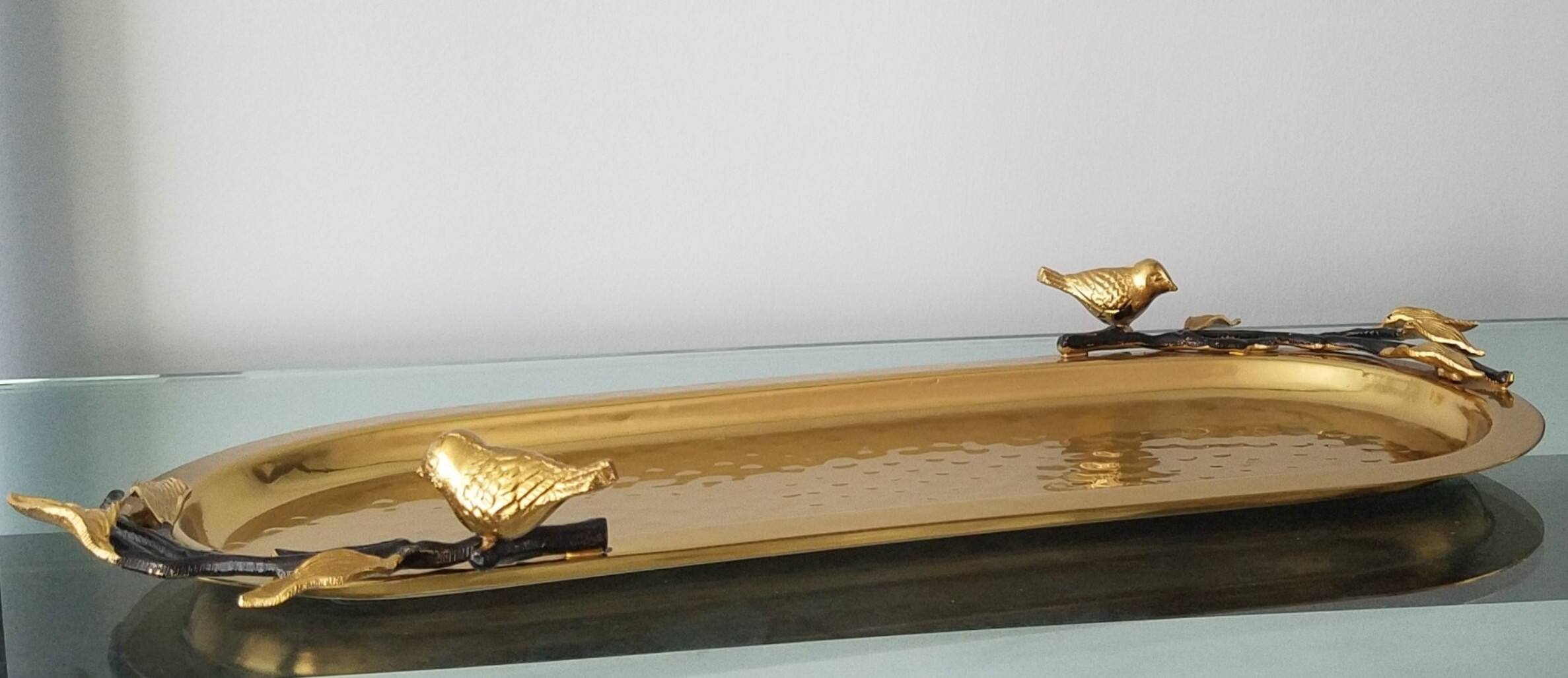 Angle. Jiallo - Songbird oblong dish - 15 x 6" - Gold.