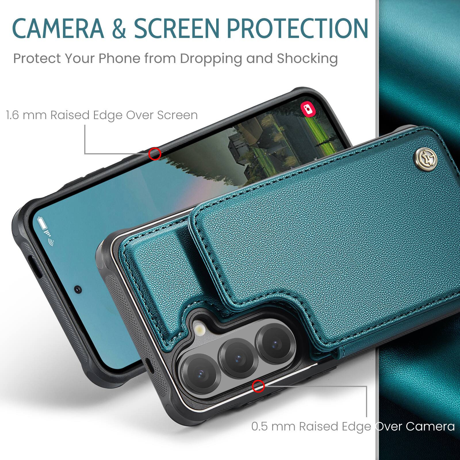 CAMERA & SCREEN PROTECTION  
Protect Your Phone from Dropping and Shocking  

1.6 mm Raised Edge Over Screen  
0.5 mm Raised Edge Over Camera