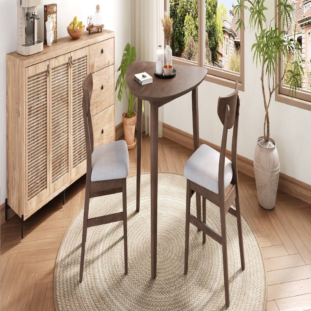 Back. Loheer - Loheer 3-Piece Table Set Triangular Side Table & Curved Wood Chairs Space-Saving Dining Set Brown Finish - Brown.