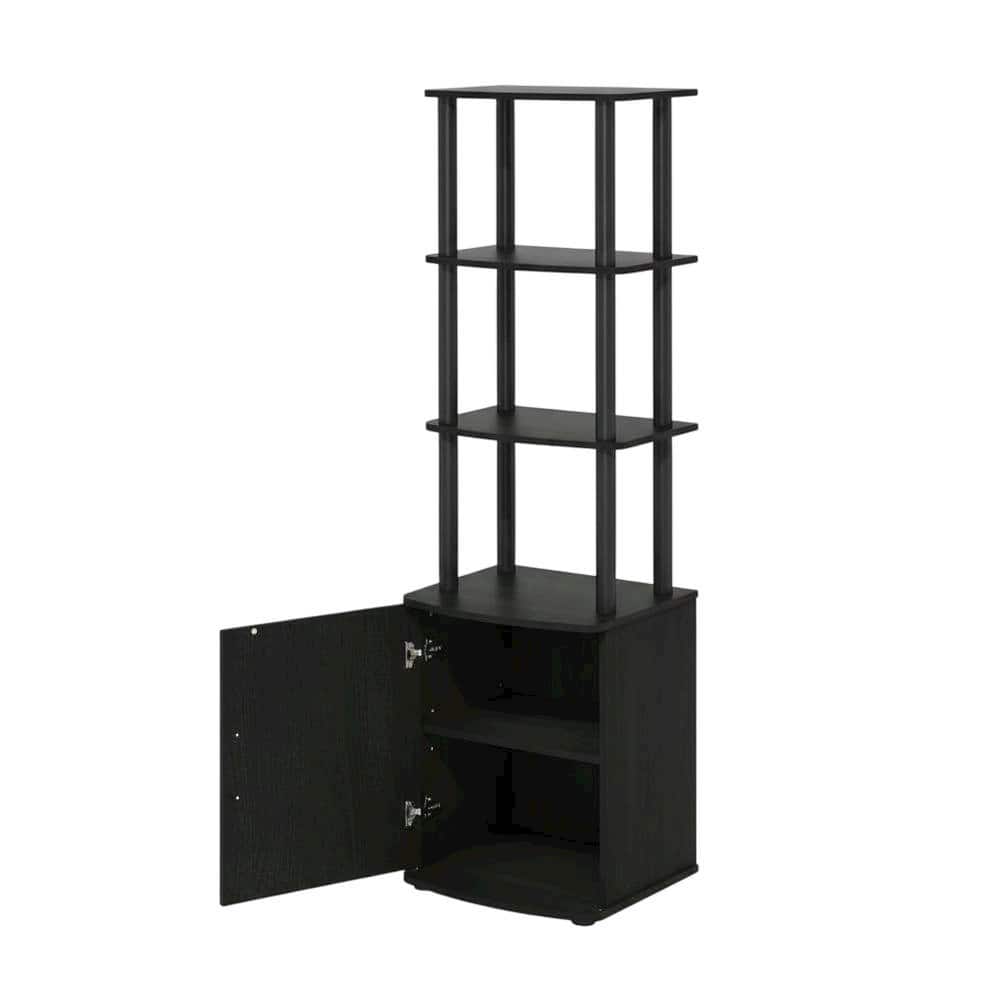 FurniFact - Wooden TV Stand with 3-Tier Height and Storage Cabinet, Blackwood/ - Black