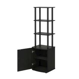 FurniFact - Wooden TV Stand with 3-Tier Height and Storage Cabinet, Blackwood/ - Black