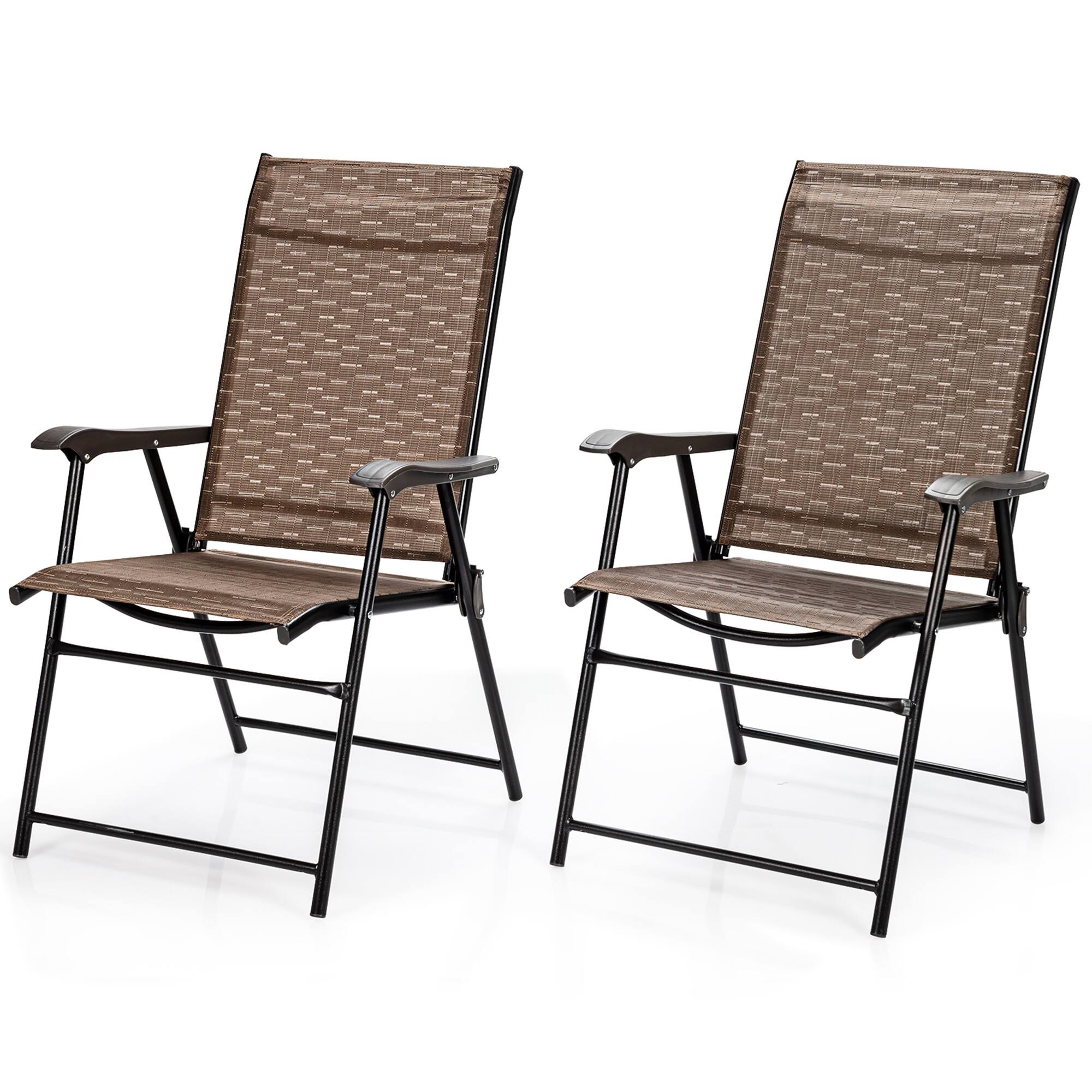 Alt View 3. Gymax - Gymax Set of 2 Folding Portable Patio Chairs Yard Outdoor w/ Armrests & Backrest - Brown.