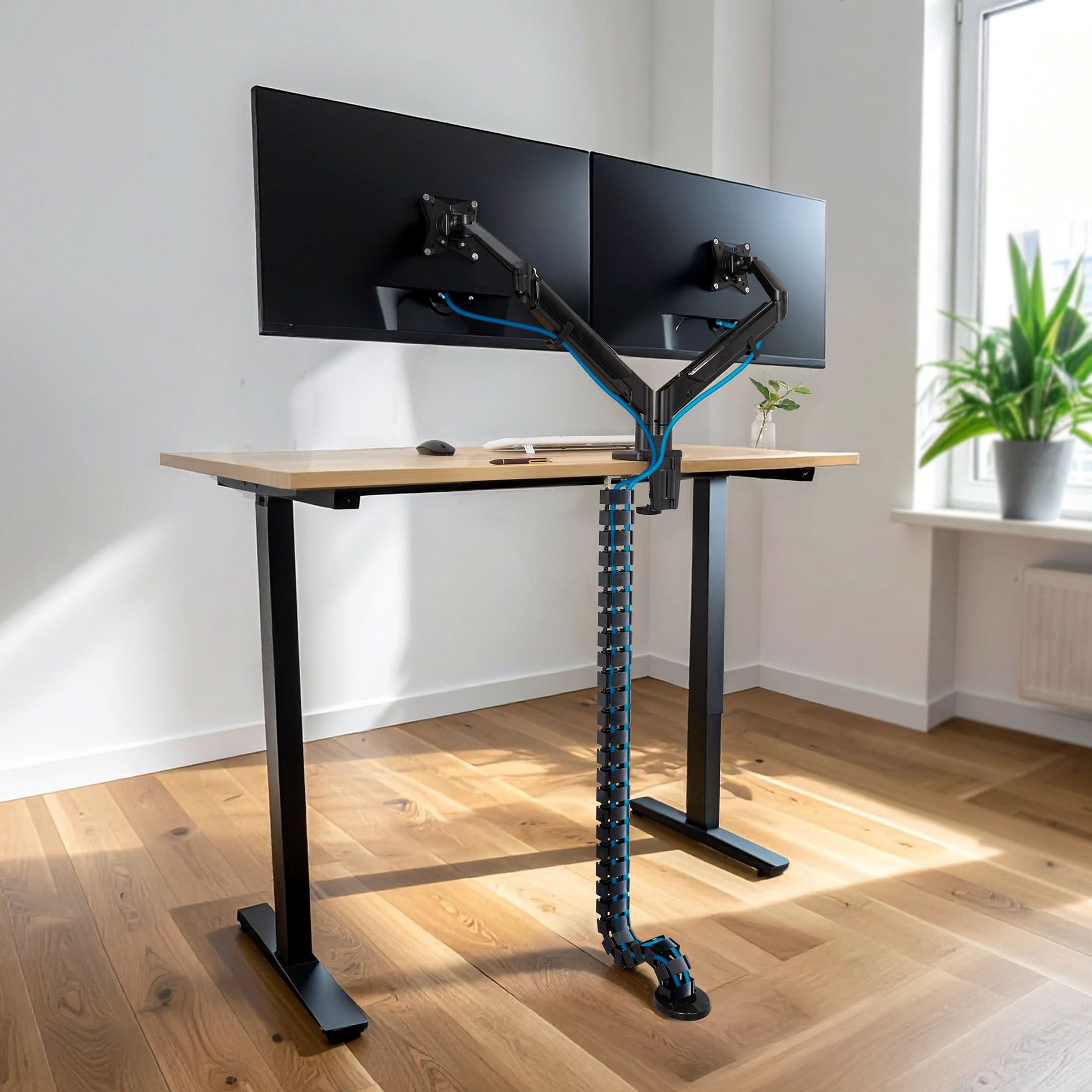Angle. Mount-It! - Adjustable Cable Management Spine for Desk Cable Organization with Modular Snap Segments and Under-Desk Mount, Black - Black.