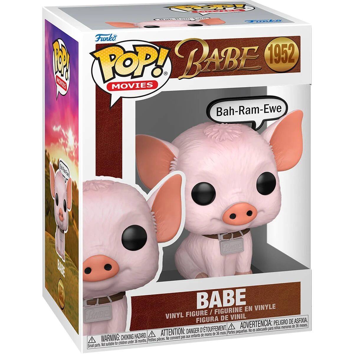Funko POP! Movies Babe 1952  
Bah-Ram-Ewe  
Babe  
Vinyl Figure / Figurine en Vinyle / Figura de Vinil  

Advertencia: Peligro de Asfixia a menores de 36 meses  
Attention: Danger, 36 mois.  
Warning: Choking Hazard, not suitable for children under 36 months.