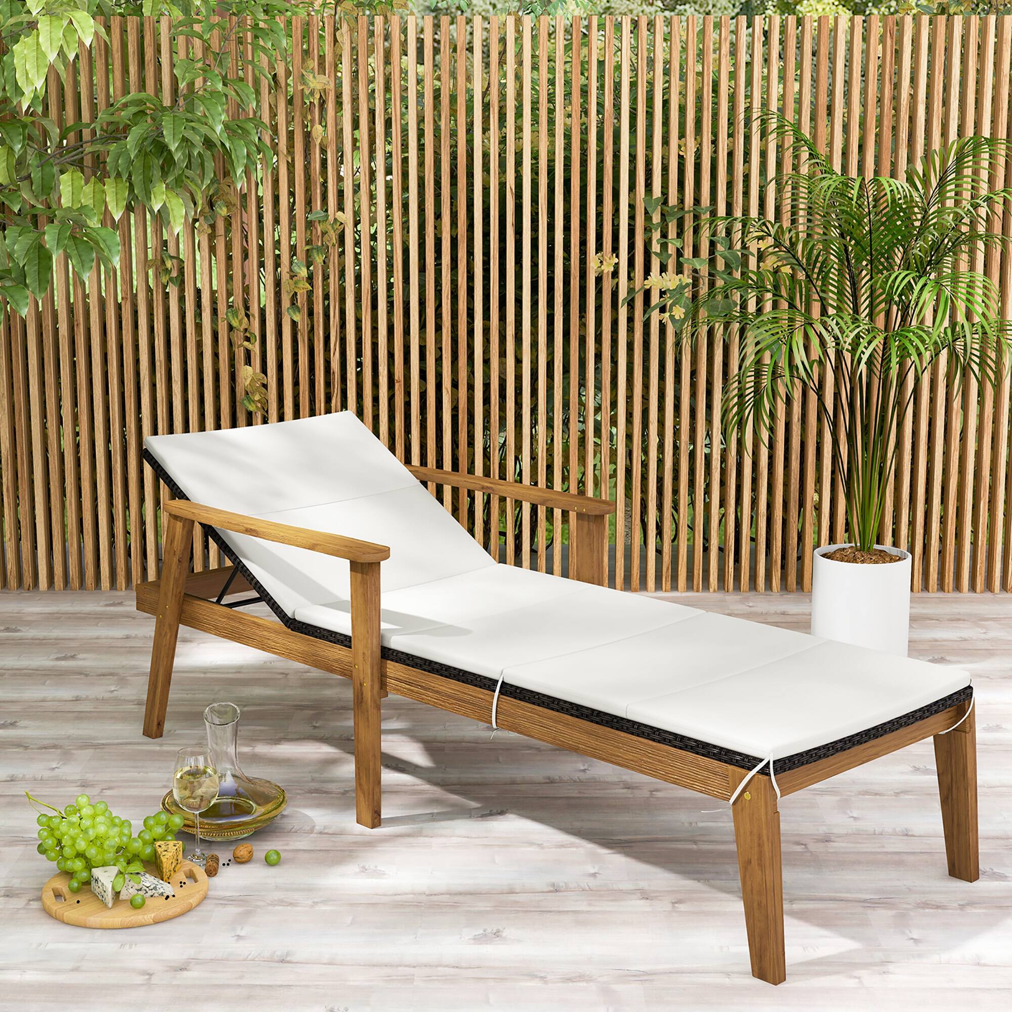 Alt View 1. Gymax - Gymax Outdoor Chaise Lounge Chair w/ Armrests & 4-Level Backrest Adjustment - Off White.
