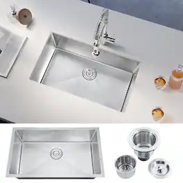 Akicon - 32 in. Undermount Single Bowl 20-Gauge Nano Kitchen Sink with Basket Strainer - Silver