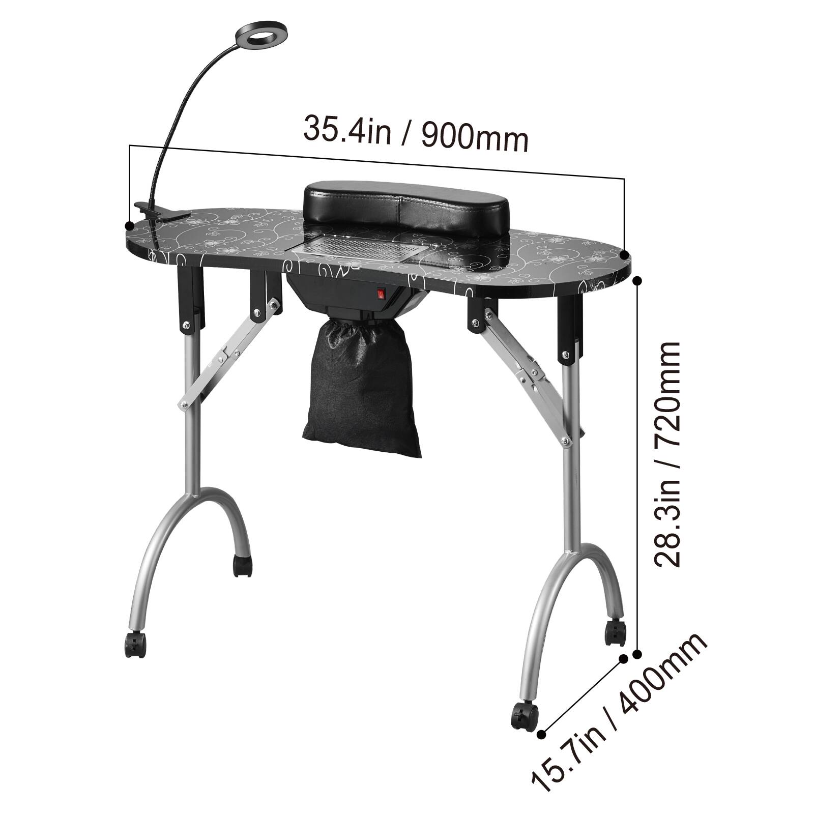 The corrected text from the image is:

- Width: 35.4in / 900mm
- Depth: 28.3in / 720mm
- Height: 15.7in / 400mm