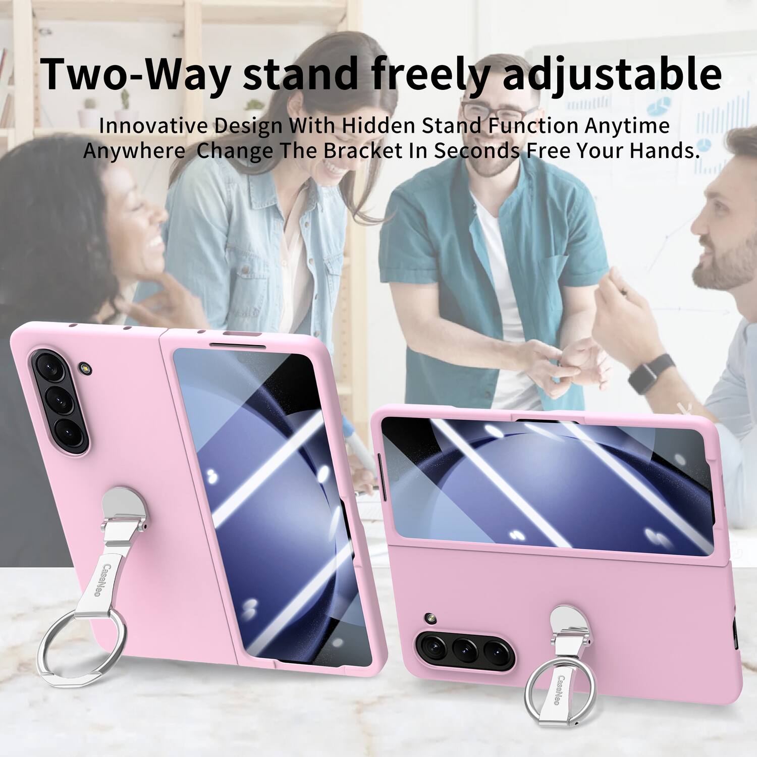 Two-Way stand freely adjustable  
Innovative Design With Hidden Stand Function Anytime Anywhere Change The Bracket In Seconds Free Your Hands.  
CoseNeo Casoheo