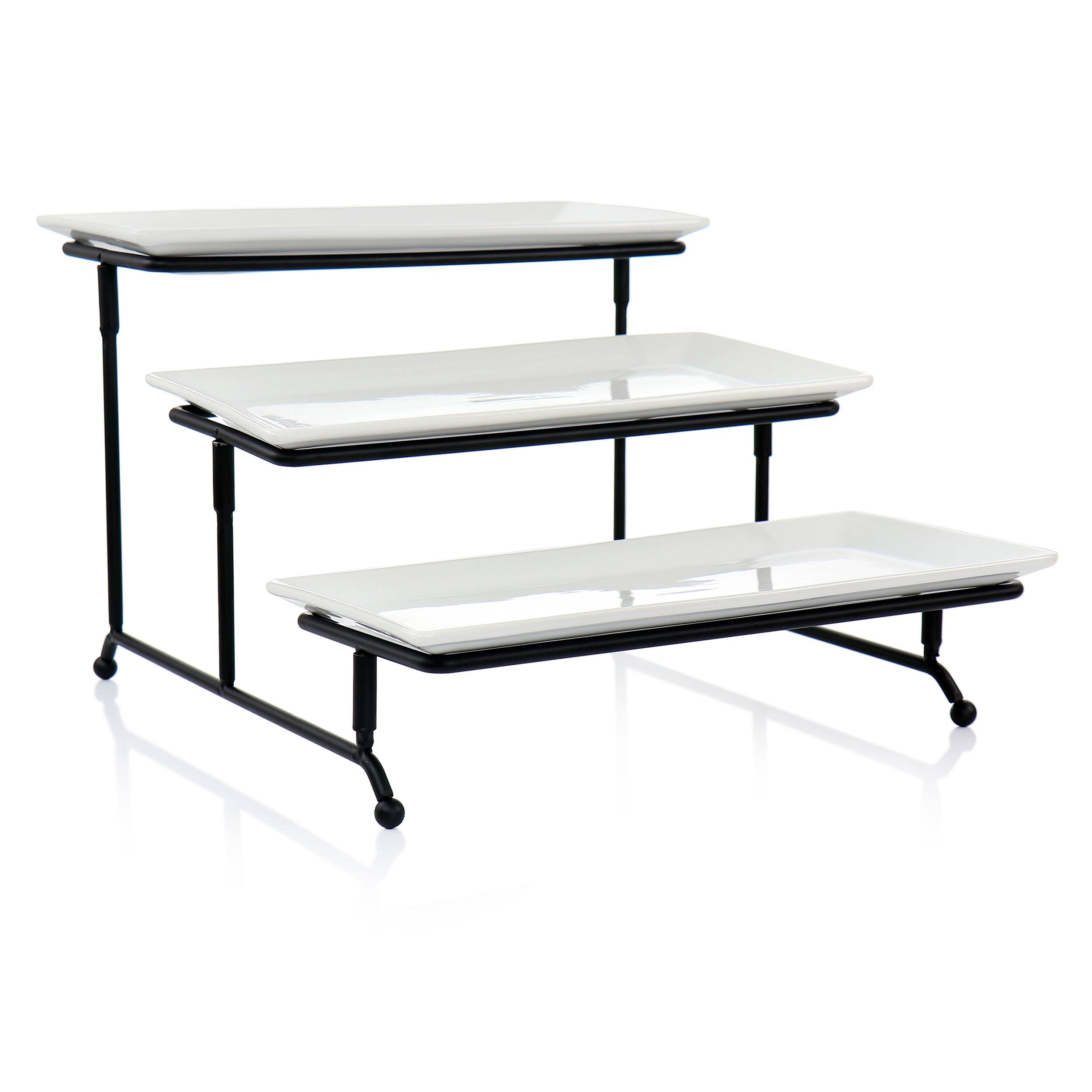 Alt View 1. Elama - Elama 3 Tier Rectangular Plate Porcelain Serveware Set - White.