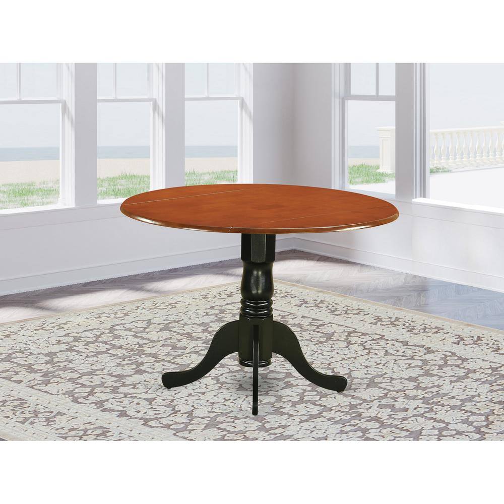 Left. East West Furniture - Dublin Round Table with two 9" Drop Leaves in Black and Cherry Finish - Black & Cherry.