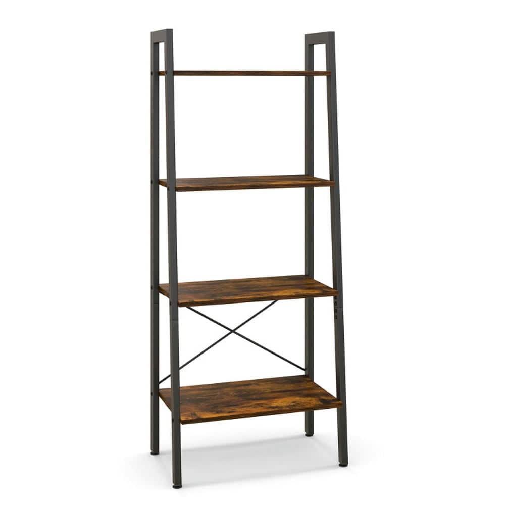 Kadyn - Book Shelf,Storage Shelf Unit Plant Stand,4-Tier Bookshelf with Metal Frame and Adjustable Foot Pads-Rustic - Brown
