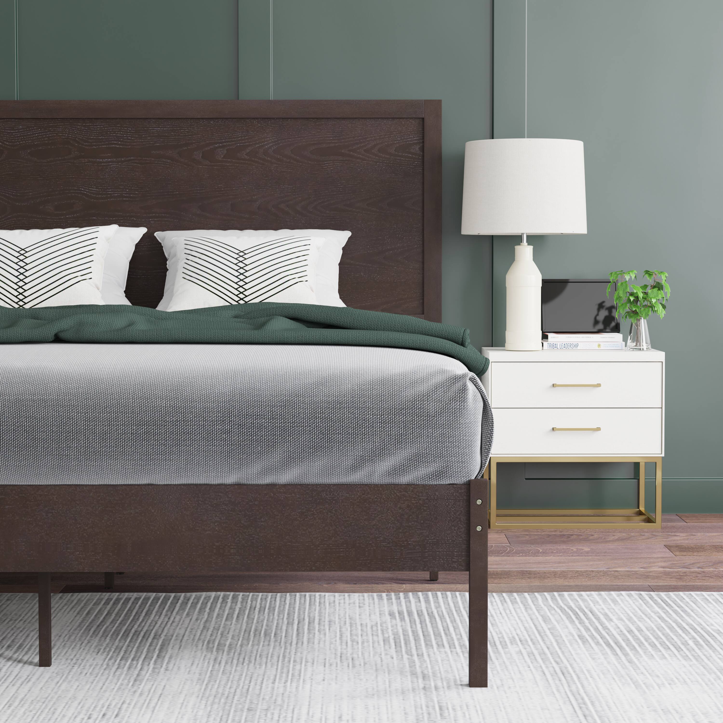 Alt View 3. Emma + Oliver - Ashton Classic Wooden Platform Bed with Headboard - Dark Brown.
